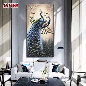 Bức tranh tường con công dọc đơn giản hiện đại vẽ tay sơn dầu trừu tượng trên vải trang trí chủ đề động vật vải - Product Image 5