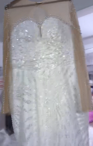 Vestido de Novia de Lujo con Cuentas, Estilo <span class=keywords><strong>Sirena</strong></span>, Manga Larga Ilusión, Corsé con Pedrería, Cola Capilla, Tallas Grandes para Novias Africanas - Product Image 3