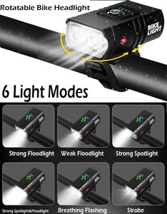 ชุดไฟจักรยานแบบปรับแต่งได้สำหรับกิจกรรมกลางแจ้ง ชาร์จผ่าน USB วัสดุ ABS ไฟ LED กันน้ำ IPX4 ความสว่าง 1000LM 6 โหมด สีดำ น้ำหนัก 150 กรัม - Product Image 2