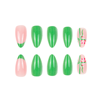 Faux ongles à presser en forme de canne à sucre de Noël, forme amande, avec French manucure verte, faits à la main, pour les fêtes d'hiver, fournisseur en gros