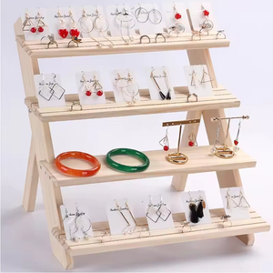 Tempat Pajangan Perhiasan Kayu dengan Desain Alur dan Penyangga yang Dapat Dilepas untuk Tempat Anting dan Cincin, Penyimpanan Kayu Tanpa Finishing - Product Image 4