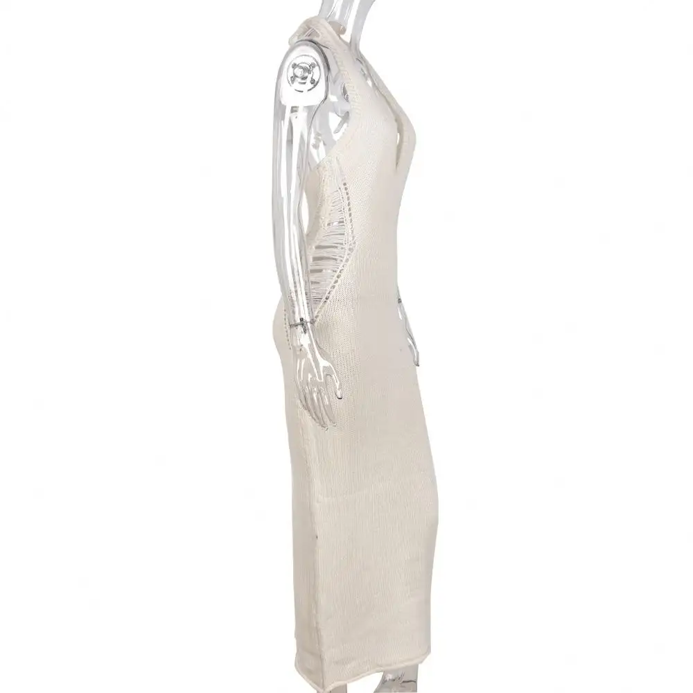 レディース2022新しい夏のファッションセクシーなホルターネック無地オープンバック通気性スリムフィットドレス