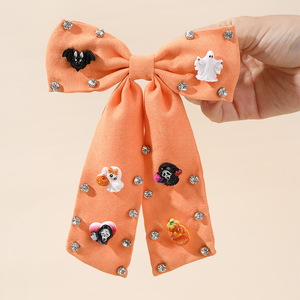 Halloween Rhinestone <b>Bow</b> Hair <b>Clips</b> Ghost Pumpkin Bat Barrettes Girls Cosplay Party Hair Accessories - Product Image 3