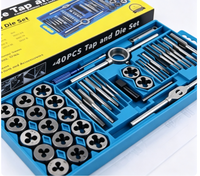 Kit de 40 pièces de tarauds et filières métriques en acier allié avec clé pour la réparation et la coupe de filetages