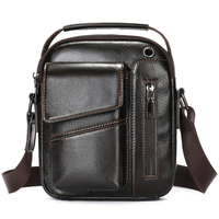 Tas Kurir Kecil Kulit Asli untuk Pria, Tas Selempang Bahu Anti Maling, Dompet Daypack Perjalanan dengan Gesper Magnetik