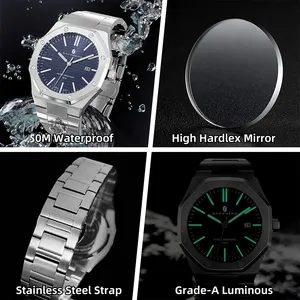 Orologio da uomo <span class=keywords><strong>SAPPHERO</strong></span> con cinturino in acciaio inossidabile, design resistente all'acqua, calendario automatico, regali festivi, orologio regalo raffinato - Product Image 4