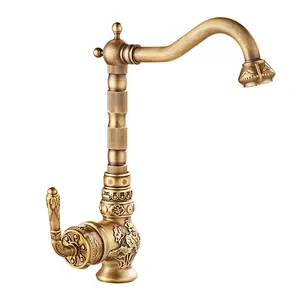 Single Handle European Antique Finish Brass Hot And Cold Basin Faucet For Bathroom