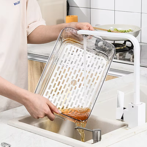 Grand récipient multifonctionnel <span class=keywords><strong>de</strong></span> conservation des aliments avec panier d'égouttage pour les <span class=keywords><strong>légumes</strong></span> en PET sans BPA avec panier d'égouttage - Product Image 2