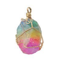 Collier pendentif en quartz rose brut naturel, pierres précieuses irrégulières, cristaux de guérison, pierres brutes, enroulées de fil, bijoux