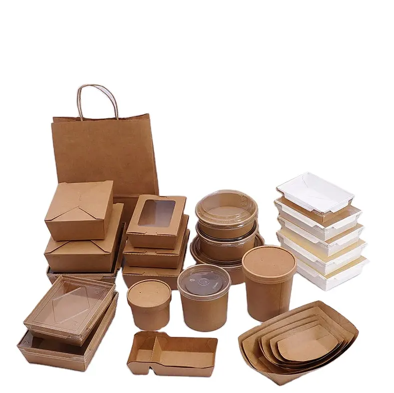Hot Sale Window Kraft Paper Packaging Take away Box For Noodles Salad Chicken Fries Snack