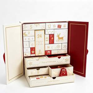 Boîte de calendrier de l'avent en forme de livre, carton rigide ivoire, impression dorée, logo personnalisé, fermeture magnétique quadricolore, ruban cadeau - Product Image 2