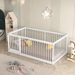 <span class=keywords><strong>Lit</strong></span> Queen Size en bois massif de bonne qualité pour enfants livré <span class=keywords><strong>avec</strong></span> une clôture détachable et un <span class=keywords><strong>lit</strong></span> au sol Montessori à deux tiroirs - Product Image 2