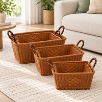 Boîtes et bacs de rangement personnalisés OEM en PP durable, imitation rotin tressé, disponibles en plusieurs tailles pour le rangement domestique et la maison.