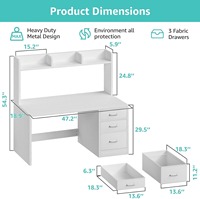 Bureau d'ordinateur moderne en bois blanc avec huche et 3 tiroirs pour chambre et bureau à domicile, certifié BSCI