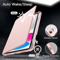 Étui transparent pour iPad avec rotation à 360°, en TPU et PC, support multi-angles, porte-crayon, fonction veille/réveil intelligente