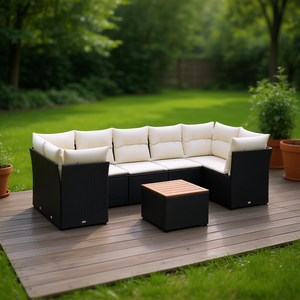 Black Pe <b>Rattan</b> Garden <b>Sofa</b> Set Outdoor Furniture 6 Seater Contemporary Design UV Resistant Garden Set - Product Image 2