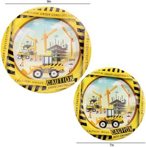 Lindos Artículos de Fiesta de Cumpleaños con Temática de Construcción en Papel Amarillo para Niños - Product Image 5