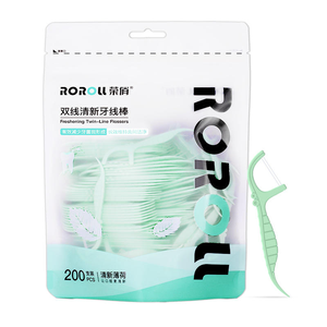 Palo de hilo dental de doble rosca para limpieza de dientes antiplaca personalizable, 200 Uds. Por bolsa, microfibra Extra fuerte, menta - Product Image 2