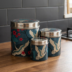 Oriental Style Stainless steel Food <b>Containers</b> with Crane Pattern Airtight Round <b>Storage</b> Jars for <b>Kitchen</b> Use 1-3L Capacity - Product Image 4