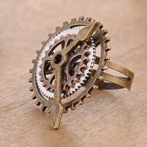 Steampunk แหวนกลไกสามห่วงแบบปรับได้,กลไกนาฬิกาทองแดงสำริดอุตสาหกรรม - Product Image 2