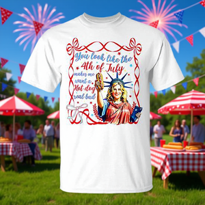 Camiseta con la imagen de You Look Like The 4th Of July Hot Dog Coquette Bow - Product Image 3