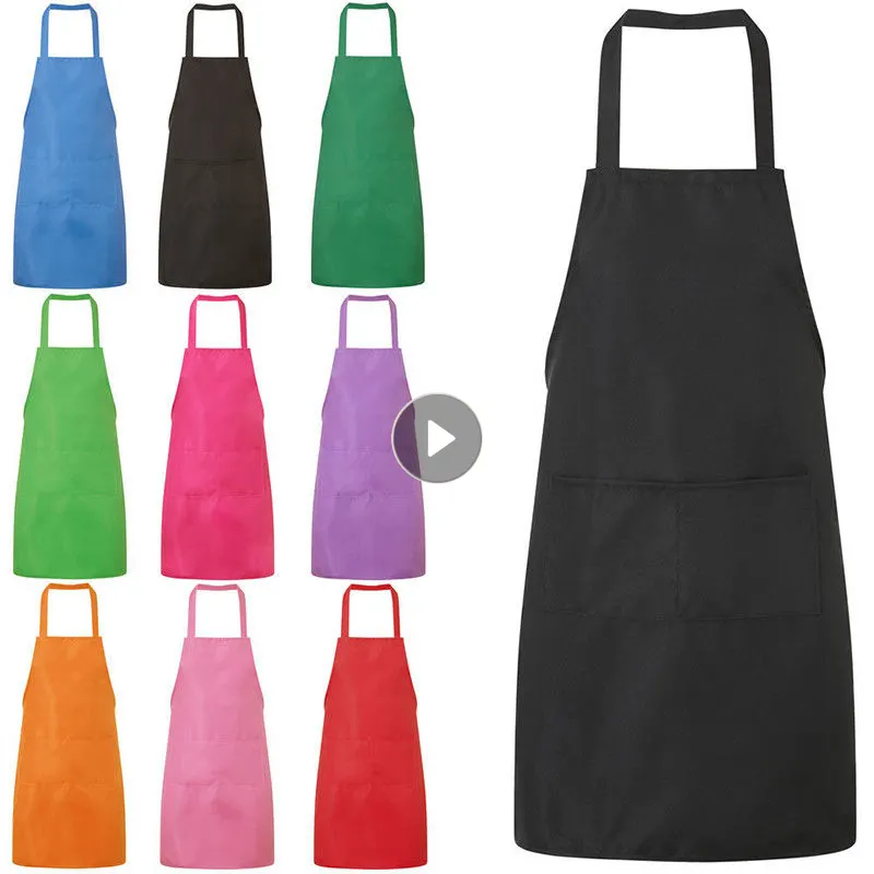 Wholesale Custom Logo Plain Black Cotton Polyester Waterproof Chef Cafe BBQ Food Cooking Cleaning Bib Aprons Kitchen Apron