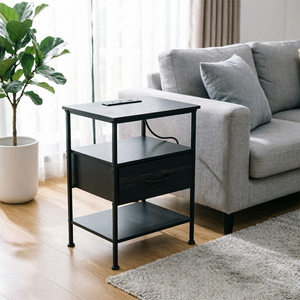 Table de <span class=keywords><strong>chevet</strong></span> avec tiroir réglable, table d'appoint à plusieurs niveaux avec station de charge pour salon et chambre à coucher - Product Image 1