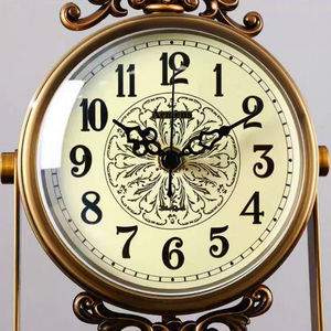 European Retro Desktop <b>Clock</b> Circular Metal Silent Table <b>Clock</b> Home Ornament Grandfather Style Decorative Timepiece - Product Image 3