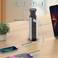 Stopkontak Meja Pop-up UK dengan USB C 20W dan Pengisi Daya Nirkabel Atas 60mm, Stopkontak Listrik Meja Tersembunyi