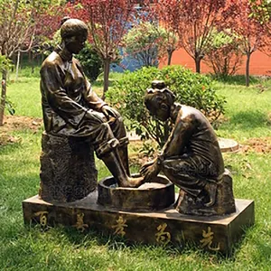 Sculpture chinoise de jeune garçon et homme âgé, statue en fibre de verre, Imitation cuivre, décoration de centre commercial, en promotion