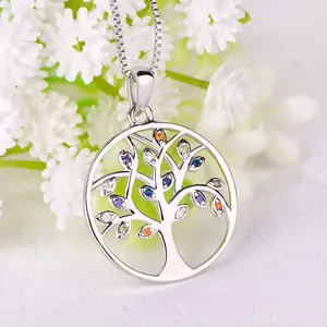 Meist verkaufte regenbogen farbene cz Sterling Silber Charm Baum des Lebens Anhänger Stein Freundschaft Schmuck Halskette Silber Gold