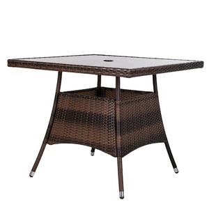 <span class=keywords><strong>36</strong></span> "X <span class=keywords><strong>36</strong></span>" Patio al aire libre mimbre ratán mesa de comedor vidrio templado superior paraguas soporte mesa cuadrada - Product Image 1