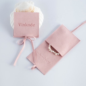 8*8 cm Custom Deboss Logo Luxury Jewelry Pouch Bag Packaging Exquisite Pink Microfiber Envelope Flap Package Pouch With <b>Rope</b> - Product Image 4