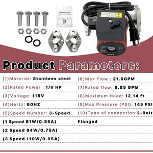 ปั๊มหมุนเวียนน้ำ UPS15-35 SFC สแตนเลส 1/6 แรงม้า 3 ระดับความเร็ว 115V สำหรับระบบทำความร้อน - Product Image 2