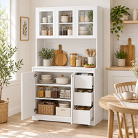 Buffet blanc avec vitrine, 3 tiroirs, comptoir ouvert, en mélaminé, pour cuisine et rangement, vente en gros