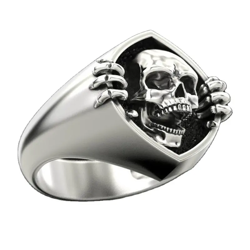 DUYIZHAO Wholesale Trendy Hip Hop Style Rings Fashion Silver Color Punk Skull Rings Gift Party for Men