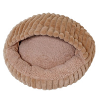 Lit pour chien et chat en peluche avec couverture assortie, forme de nid ronde, motif à poils raides, utilisation toutes saisons, boîte de couchage intérieure, rembourrage en polyester