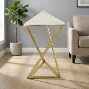 Table basse moderne avec cadre en laiton et plateau en marbre, meubles contemporains pour salon, table d'appoint décorative - Product Image 4