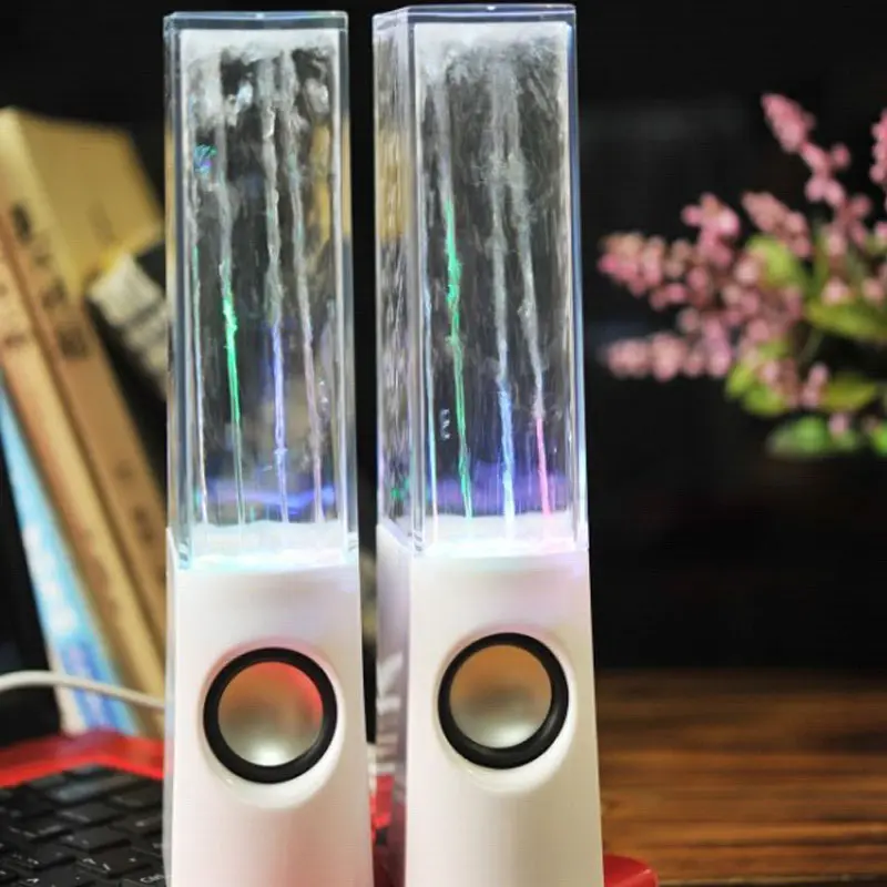 2pcs Led Dancing Water Music Fountain Light Speakers Portable Desk Mp3 Stereo Wired Speaker