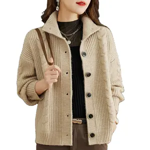 Suéter térmico grueso personalizado para mujer, cárdigan de manga Dolman, suéter suelto de punto grueso para invierno, venta al por mayor