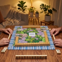 Meja Mahjong 4 Pemain Terbaru Model Modern Mewah Desain Artistik Bunga Hydrangea Anti Selip Lipat Bahan Kain Mikrofiber untuk Hiburan