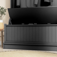 Meuble d'entrée 3-en-1 avec banc de rangement, porte-manteau réglable à quatre crochets et rangement pour chaussures, design moderne, MDF noir