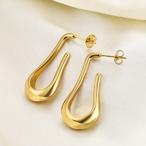 Boucles d'oreilles pendantes en forme de goutte d'eau 40MM en acier inoxydable or et argent, bijoux de mode pour femmes, design géométrique, simple et élégant, à porter au quotidien - Product Image 4