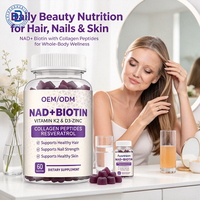 Complément alimentaire pour la peau en gommes OEM 6 en 1 NAD+ Resvératrol Berbérine Biotine, gommes NAD Resvératrol Collagène Zinc Vitamine K2 D3 pour la peau