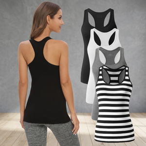 Women's Breathable Knitted <b>Tank</b> <b>Tops</b> Solid Color Sporty Scoop Neck Racerback Workout Vest Black <b>White</b> Gray Striped - Product Image 2