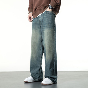 <span class=keywords><strong>Jeans</strong></span> droits et larges pour hommes, de haute qualité, personnalisés, décontractés, streetwear, en denim <span class=keywords><strong>vert</strong></span> et noir, pour hommes, printemps-automne - Product Image 1