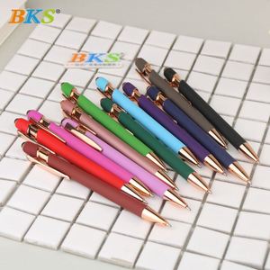 Luxury Ballpoint Custom Logo Rose <b>Gold</b> Metal Soft Touch Screen <b>Pens</b> Uv Printing Black Ink Modern Design Rubber Grip for - Product Image 4