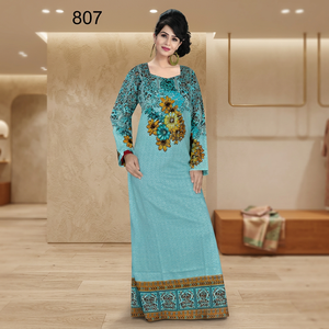 Vestido Kaftan de Algodón 100% Personalizado para Mujer, Estilo Marroquí con Estampado Floral Digital, Largo Maxi, Transpirable, Tradicional para Adultos - Product Image 2