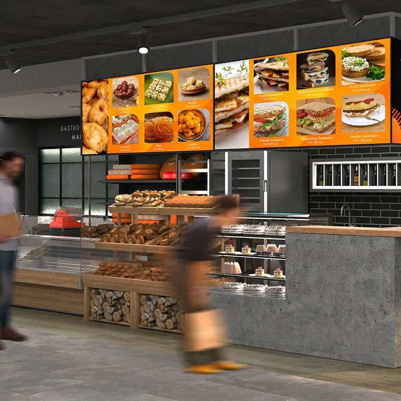 Suministro directo de fábrica, equipo de juego publicitario, pantalla táctil de montaje en pared de alta definición, tablero de menú Digital para restaurante