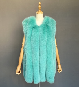 Special Nice Turquoise Fox Fur Vest Jacket Classic Vertical Stripes Fluffy Fur <strong>Gilet</strong> Coat Women Thick Warm Fur Waistcoat Clothes - Product Image 1